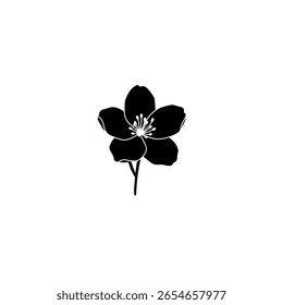 Minimalist cosmos or wildflower in a solid black icon style. Simple floral graphic for botanical logos or modern nature themes.