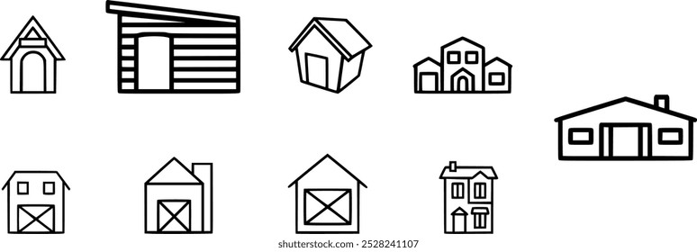Coleção minimalista de vetor de casa e casa | Casa de campo, cabine, abrigo minimalista e conjunto de vetor de casa de campo  