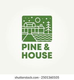 minimalist cottage hut wooden cabin line art icon logo vector illustration design. simple modern cabin, cottage, log house emblem negative space logo concept