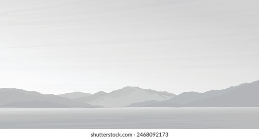 Minimalist countryside landscape with mountain ranges graphic illustrated have blank space.
