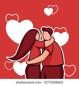 Minimalist couple embrace in red, perfect for Valentine's Day, February 14th, and love-themed designs