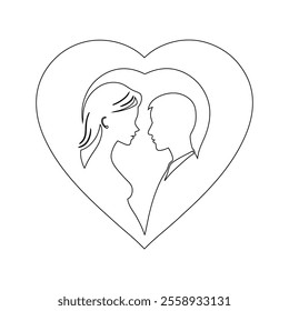 Minimalist Couple and Heart Line Art - Romantic Abstract Illustration