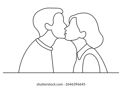 Minimalista casal beijo esboço uma linha vetor ilustração