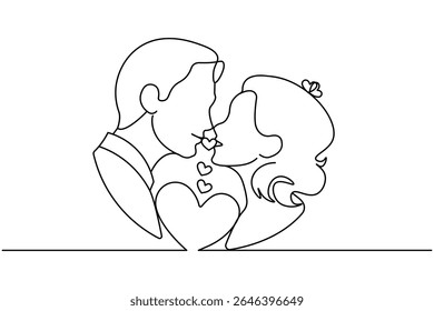 Minimalista casal beijo esboço uma linha vetor ilustração