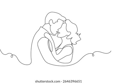 Minimalista casal beijo esboço uma linha vetor ilustração