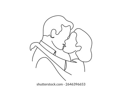 Minimalist couple kiss outline one line vector illustration