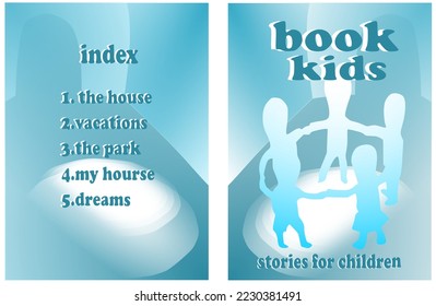MINIMALIST COVER FOR A CHILDREN'S STORY BOOK, SIMPLE ABSTRACT ILLUSTRATED BACKGROUND, FULL COVER FOR A WRITING.