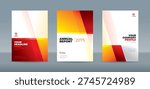 Minimalist cover template with vibrant red, orange, and yellow overlapping geometric layers on a clean background. A4 size book cover template for annual report, magazine, booklet, proposal, portfolio