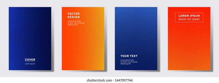 Minimalist cover templates set. Geometric lines patterns with edges, angles. Abstract backgrounds for cataloges, corporate brochures. Line shapes patterns, header elements. Annual report covers.