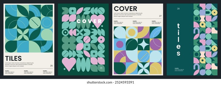 Minimalist covers design. Abstract geometric backgrounds. A4 size print templates with text. Modern layouts with geometric pattern for card, poster, brochure, flyer or catalog