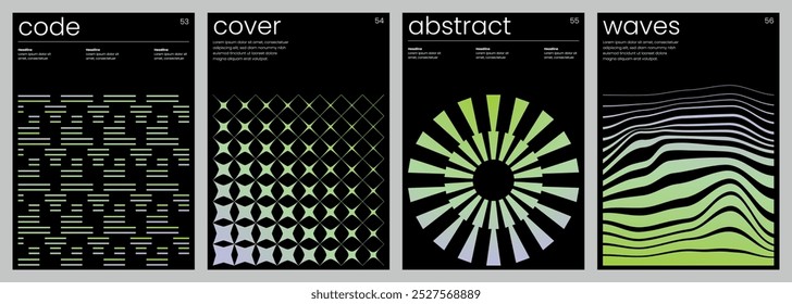 Minimalist covers design. Abstract geometric backgrounds. A4 size print templates with text. Modern layouts with gradient shapes for card, poster, brochure, flyer or catalog