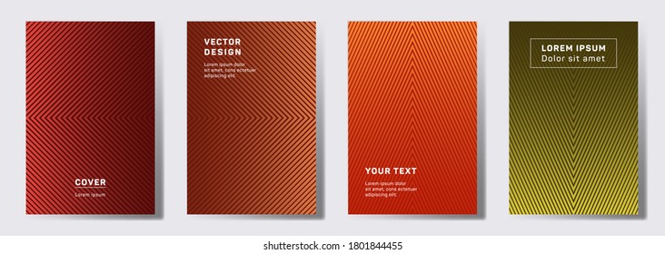 Minimalist covers linear design. Geometric lines patterns with edges, angles. Halftone backgrounds for notepads, notice paper covers. Lines texture, header title elements. Annual report covers.