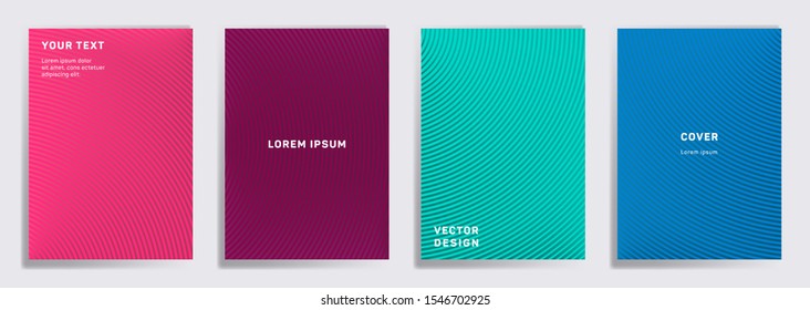 Minimalist covers linear design. Radial semicircle geometric lines patterns. Halftone poster, flyer, banner vector backgrounds. Line shapes patterns, header elements. Cover page templates.