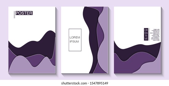 Minimalist covers set. Minimalist Purple with fluid shapes composition - Eps10 vector.
