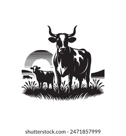 Dibujo de vaca minimalista en Vector