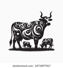 Minimalist Cow Drawing in Vector