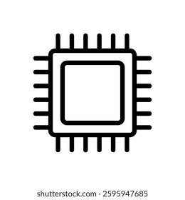 Minimalist CPU icon isolated on white background. Simple outline vector illustration, perfect for technology graphics, electronics branding, and computing concepts.