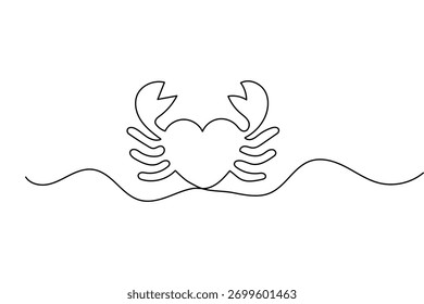 Minimalist crab one line drawing simple outline vector illustration isolated on white background
