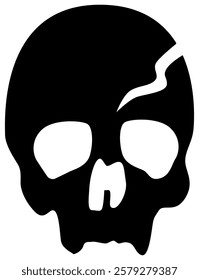 Minimalist cracked skull vector illustration in black silhouette style on a transparent background. Ideal for Halloween, logos, stickers, posters, tattoos, and horror or gothic design projects