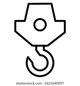 Minimalist crane hook icon in line art on white background perfect for construction or engineering designs and industrial themes.