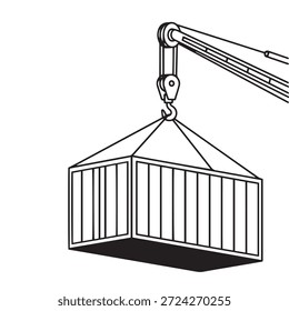 Minimalistische Kran Lifting Shipping Container Line Art Illustration. Minimalistische Kran Lifting Shipping Container Line Art Illustration.