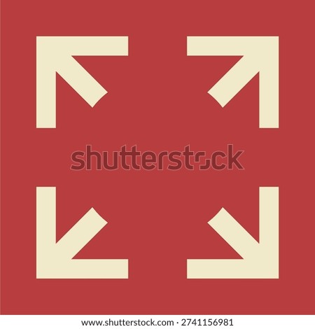 Minimalist Cream Expand Icon Featuring Four Diagonal Arrows Pointing Outward to the Corners Centered on a Solid Red Square Background Representing Full Screen Scale Out or Enlargement