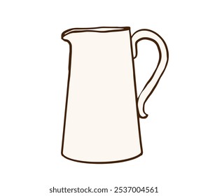 jarra de creme minimalista com uma alça simples e bico evoca charme rústico e estilo vintage. Perfeito para a decoração da casa, pode ser usado como um vaso ou recipiente de cozinha.