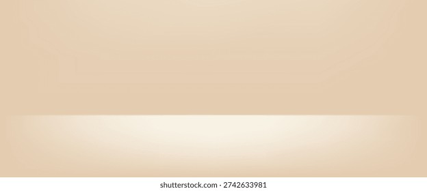 Minimalist Cream Studio Backdrop. A clean, elegant vector background featuring a soft beige gradient with a subtle horizontal shelf or floor line. Perfect for product mockups and presentations. vector