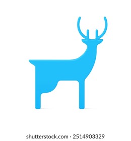 Minimalist creative Christmas deer blue metallic decorative design realistic vector illustration. Bright traditional animal symbol of Xmas Santa Claus winter holiday isolated. Glossy New Year gift