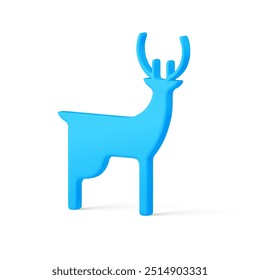 Minimalist creative Christmas deer blue metallic decorative design realistic vector illustration. Bright traditional animal symbol of Xmas Santa Claus winter holiday isolated. Glossy New Year gift