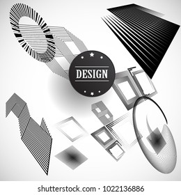 Minimalist Creative concept . Flat style . Geometric lines and design elements form unusual shape . Vector abstract background . Dynamic banner with stripes