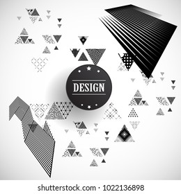 Minimalist Creative concept . Flat style . Geometric lines and design elements form unusual shape . Vector abstract background . Dynamic banner with stripes