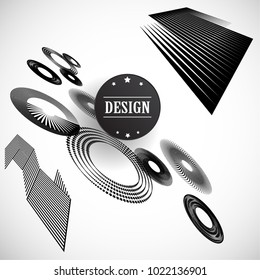 Minimalist Creative concept . Flat style . Geometric lines and design elements form unusual shape . Vector abstract background . Dynamic banner with stripes