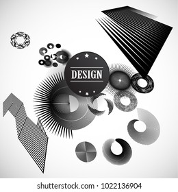 Minimalist Creative concept . Flat style . Geometric lines and design elements form unusual shape . Vector abstract background . Dynamic banner with stripes