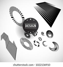 Minimalist Creative concept . Flat style . Geometric lines and design elements form unusual shape . Vector abstract background . Dynamic banner with stripes