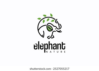 Minimalist creative line green leaf plant elephant logo design