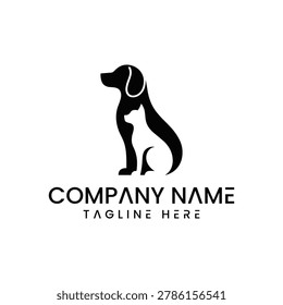 A minimalist and creative logo design featuring the silhouettes of a dog and a cat, perfect for veterinary clinics, pet shops, or animal care services.