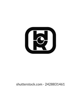 minimalist and creative logo in the shape of a camera and the letters H and R