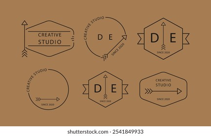 Minimalist Creative Studio Logo Vector Set with Geometric Shapes and Arrows Ideal for Branding and Design Studio Identity

