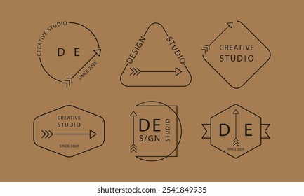 Minimalist Creative Studio Logo Vector Set with Geometric Shapes and Arrows Ideal for Branding and Design Studio Identity

