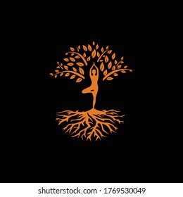 minimalist creative tree logo and yoga vector