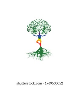 logotipo de árbol creativo minimalista y vector de yoga