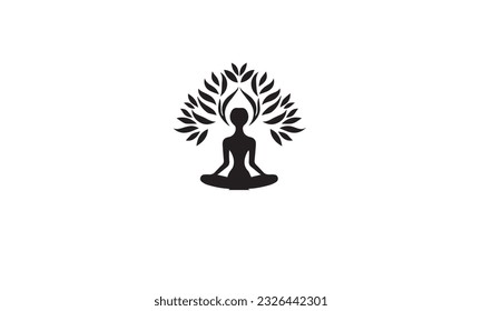 minimalist creative tree logo and yoga vector on white background