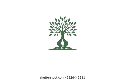 minimalist creative tree logo and yoga vector on white background