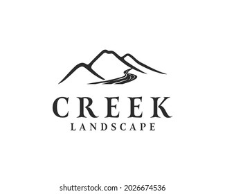 minimalist creeks and mountain view logo designs