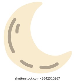 Minimalist crescent moon icon in soft beige tones, featuring subtle crater-like accents. Perfect for nighttime themes, weather apps, sleep or celestial graphics with a modern flat-style look.