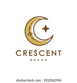 minimalist crescent moon and star logo design line icon vector in luxury boho style outline linear Illustration, moslem moon mosque logo vector.