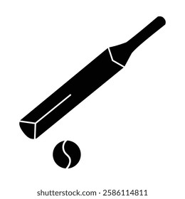 Minimalist Cricket Graphic: Solid Black Bat and Ball on White Background