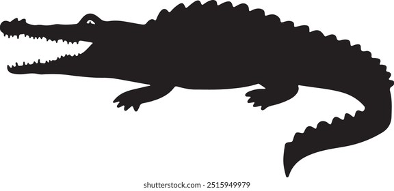 Minimalist Crocodile Silhouette Design with Defined Features, cute crocodile vector, crocodile icon
