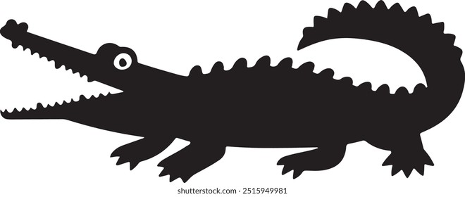 Minimalist Crocodile Silhouette Design with Defined Features, cute crocodile vector, crocodile icon